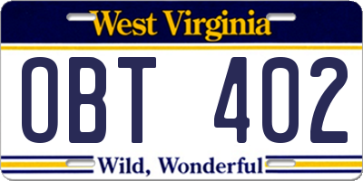 WV license plate OBT402