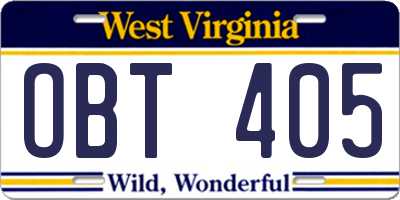 WV license plate OBT405