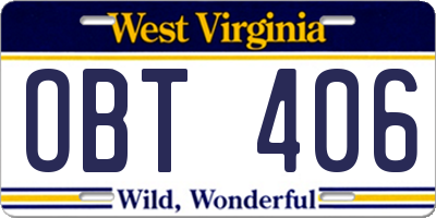 WV license plate OBT406