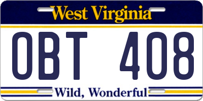 WV license plate OBT408