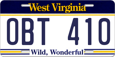 WV license plate OBT410