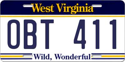 WV license plate OBT411