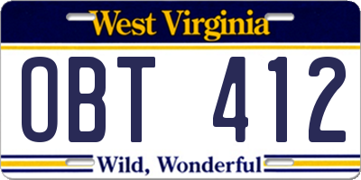 WV license plate OBT412