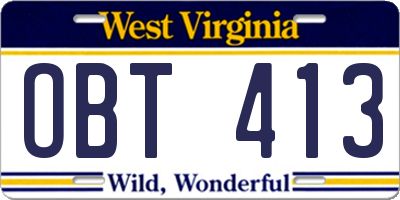WV license plate OBT413