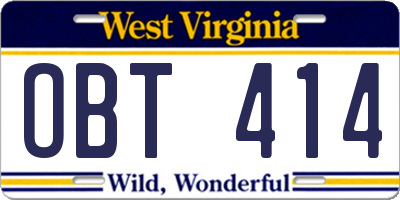 WV license plate OBT414