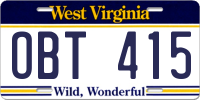 WV license plate OBT415