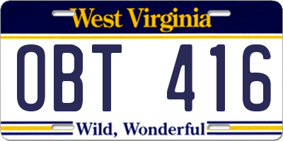 WV license plate OBT416