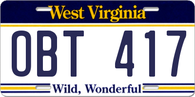 WV license plate OBT417