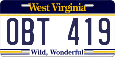WV license plate OBT419