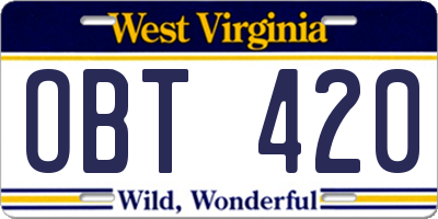 WV license plate OBT420