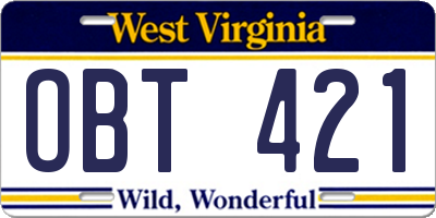 WV license plate OBT421
