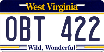 WV license plate OBT422