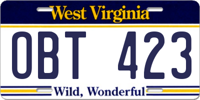 WV license plate OBT423