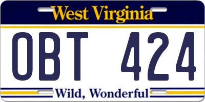 WV license plate OBT424
