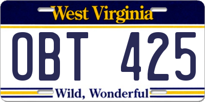 WV license plate OBT425