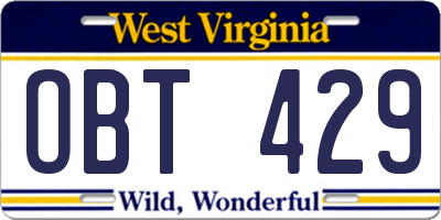 WV license plate OBT429