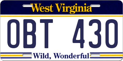 WV license plate OBT430