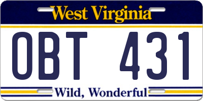 WV license plate OBT431