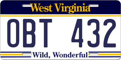WV license plate OBT432