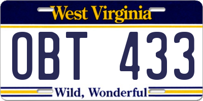 WV license plate OBT433