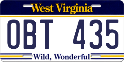 WV license plate OBT435