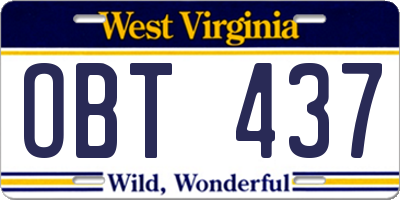 WV license plate OBT437