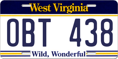 WV license plate OBT438