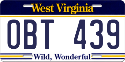 WV license plate OBT439