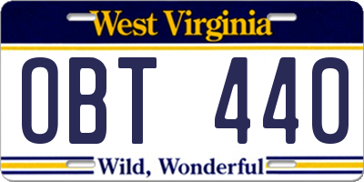 WV license plate OBT440