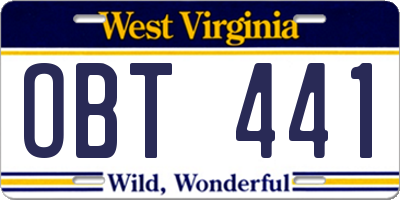 WV license plate OBT441
