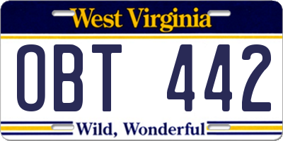 WV license plate OBT442