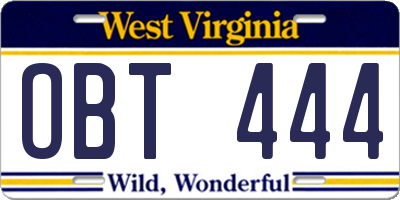 WV license plate OBT444