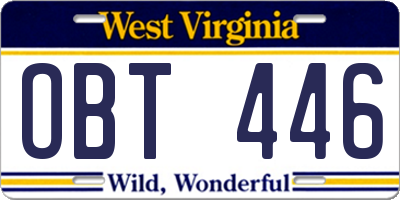 WV license plate OBT446