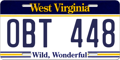 WV license plate OBT448