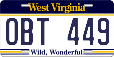 WV license plate OBT449