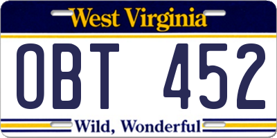 WV license plate OBT452