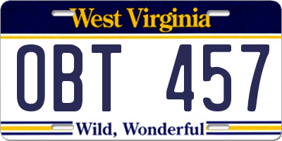 WV license plate OBT457