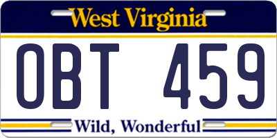 WV license plate OBT459