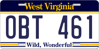 WV license plate OBT461