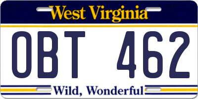 WV license plate OBT462