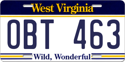 WV license plate OBT463