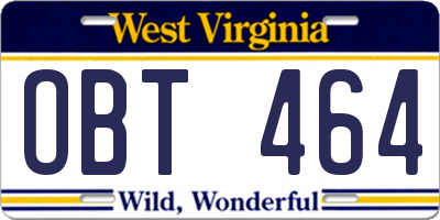 WV license plate OBT464