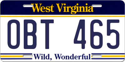 WV license plate OBT465