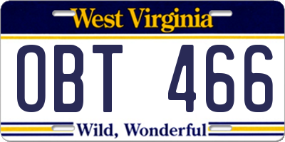 WV license plate OBT466