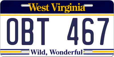 WV license plate OBT467