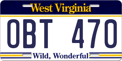 WV license plate OBT470