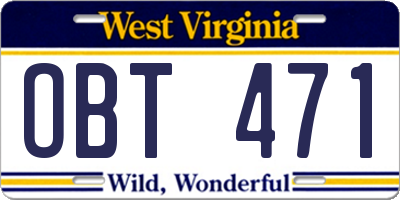 WV license plate OBT471