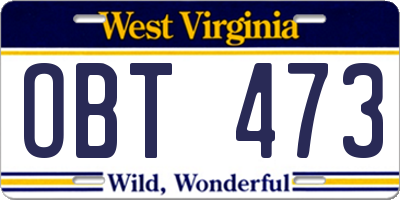 WV license plate OBT473