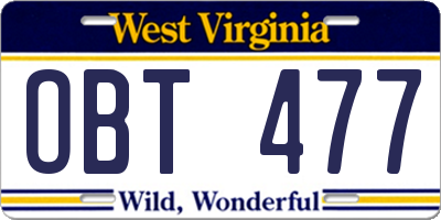 WV license plate OBT477