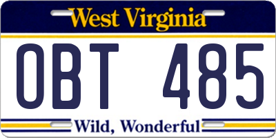 WV license plate OBT485